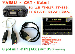 YAESU CAT-Verbindungskabel mit FTDI-Konverter und 8 pin Mini-DIN-Stecker für ACC und und USB.